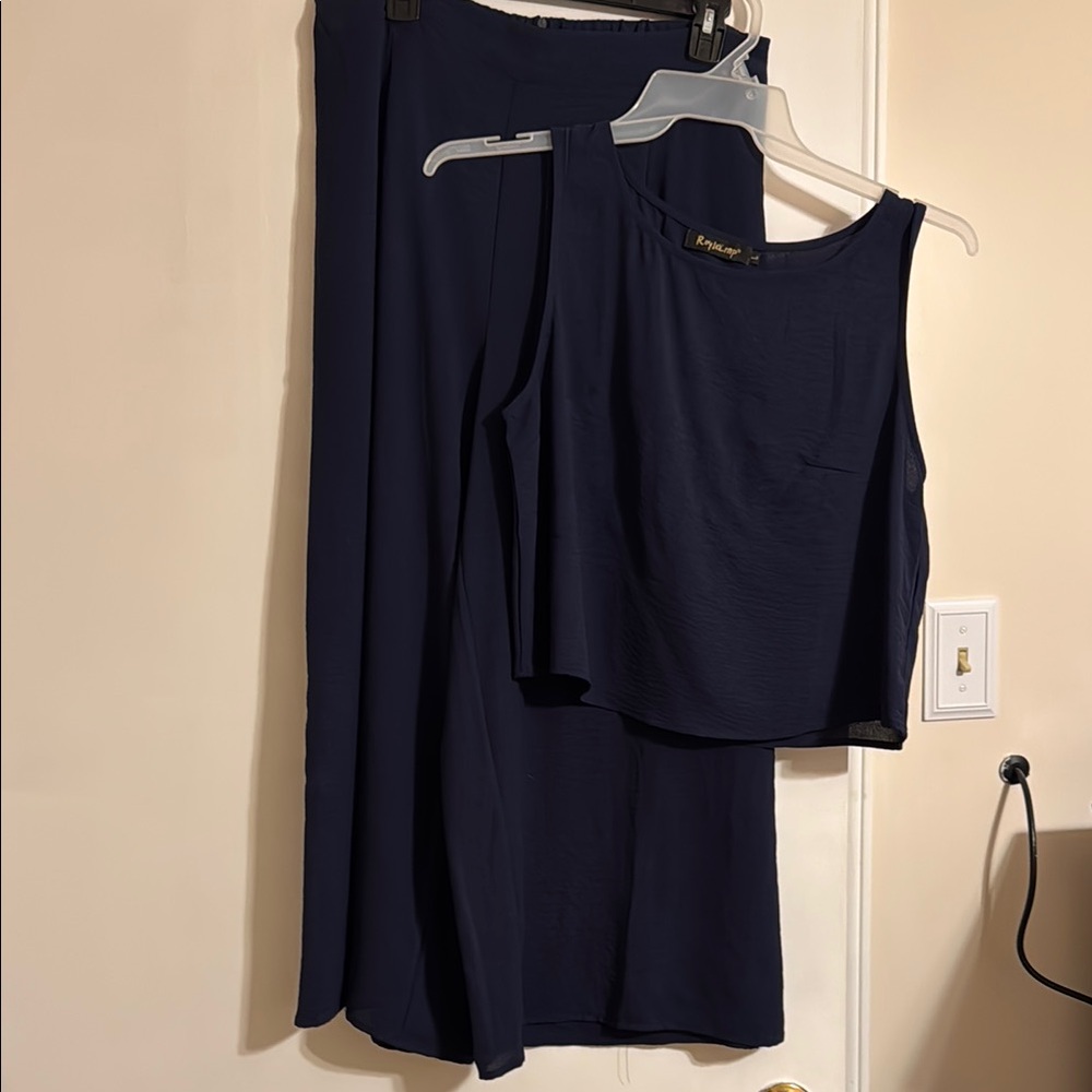 Chico's Navy Blue Sleeveless Top and pant Set